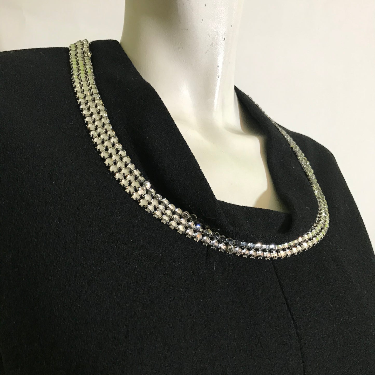Rhinestone Collar Sleeveless Black Cocktail Dress circa 1960s