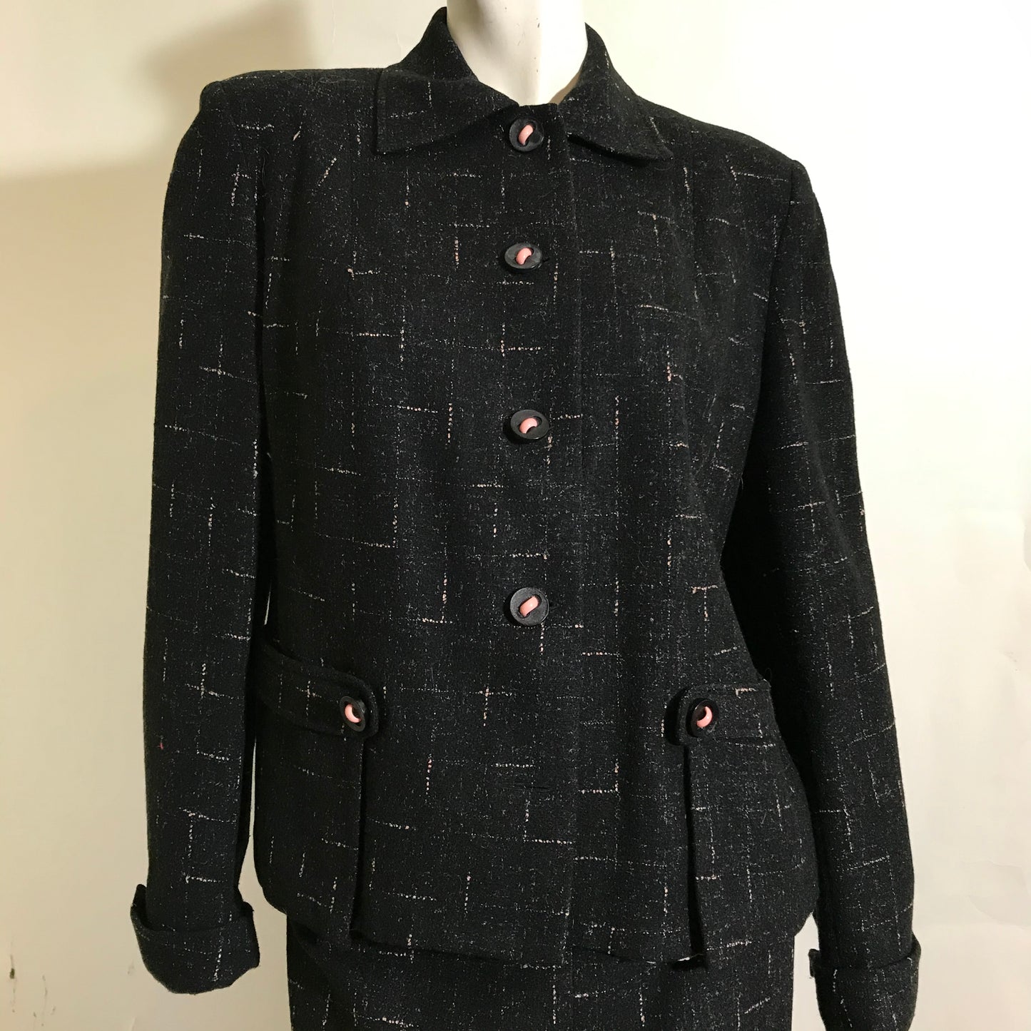 Black and Pink Flecked Cashmere Wool Suit circa 1940s