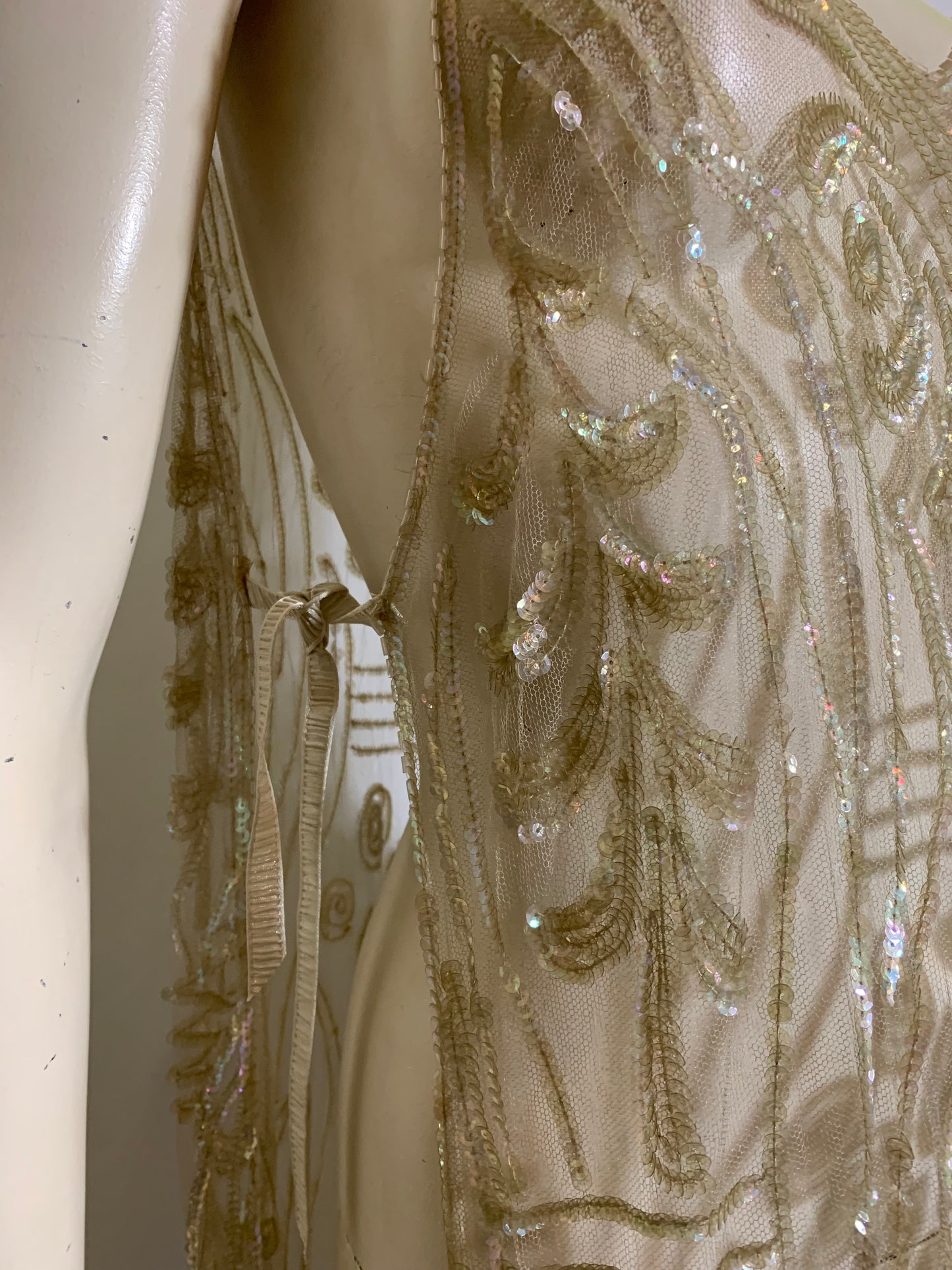 Timeless Iridescent Sequined and Beaded Sheer Netting Tabard Dress circa 1920s