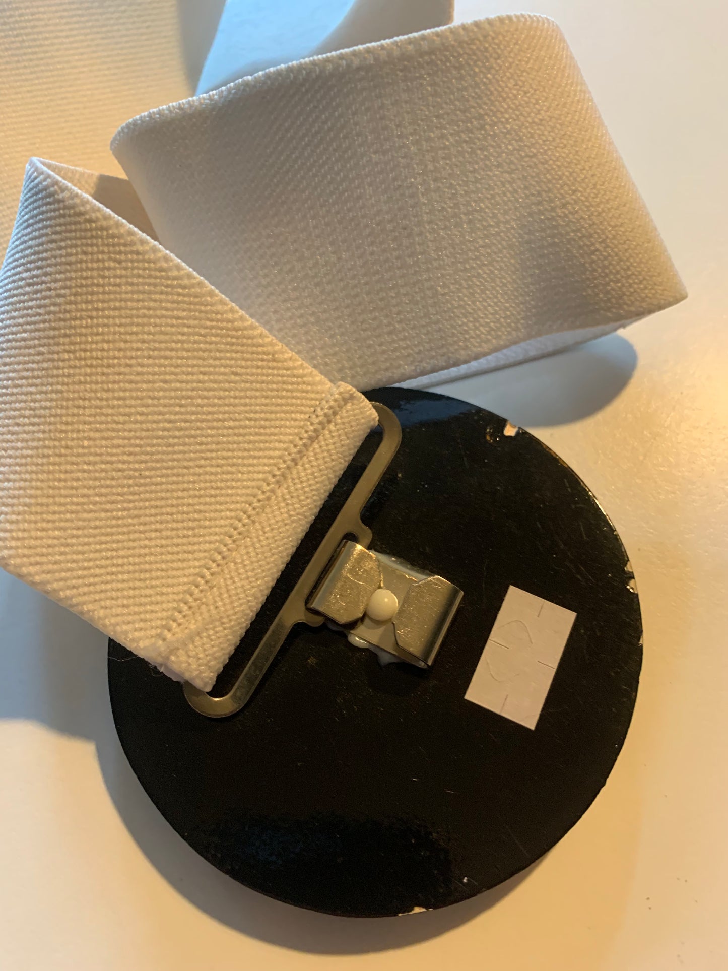 New Wave White Elastic Belt with Polka Dot Clasp circa 1980s