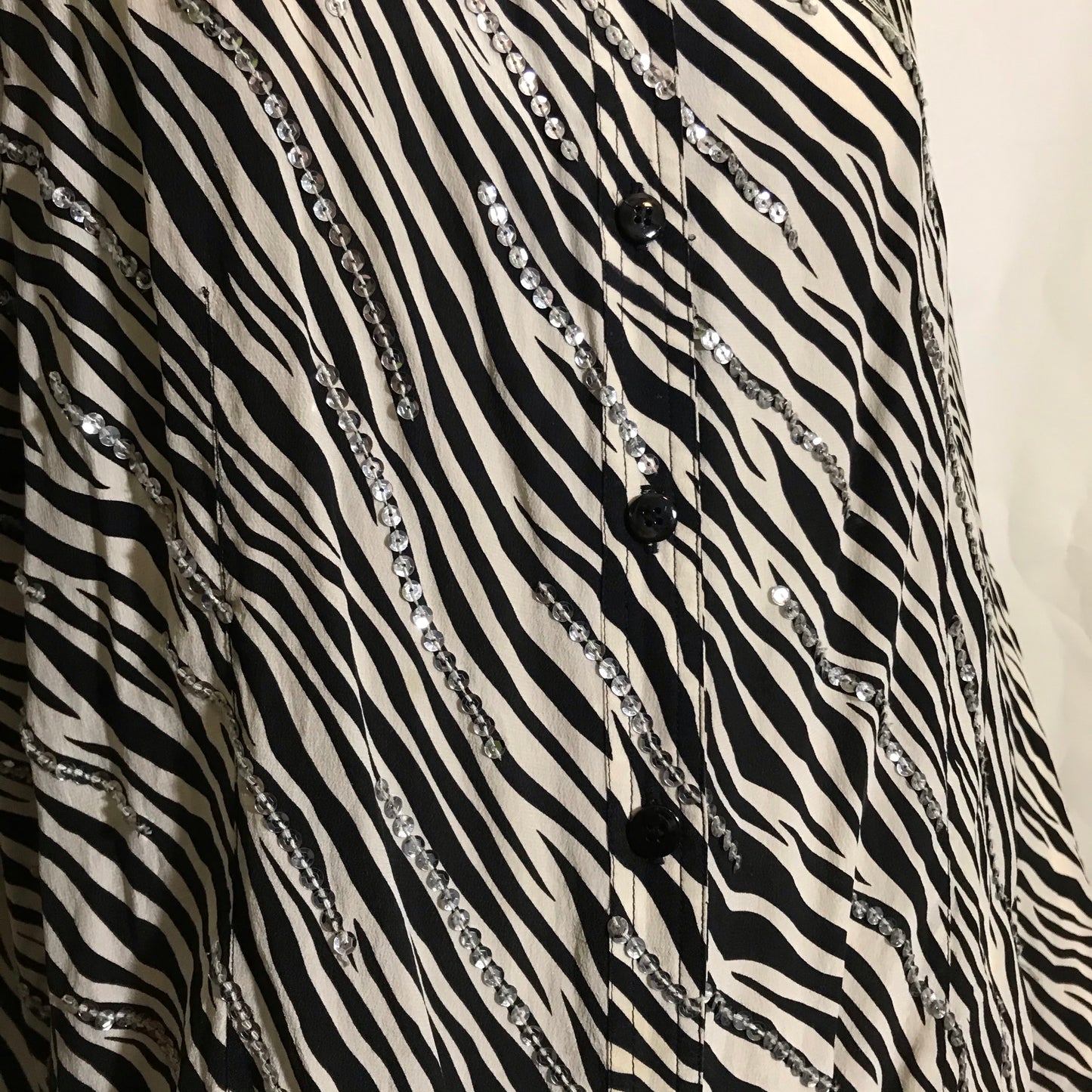 Chic Zebra Striped Silk Swing Cut Blouse with Sequins circa 1990s