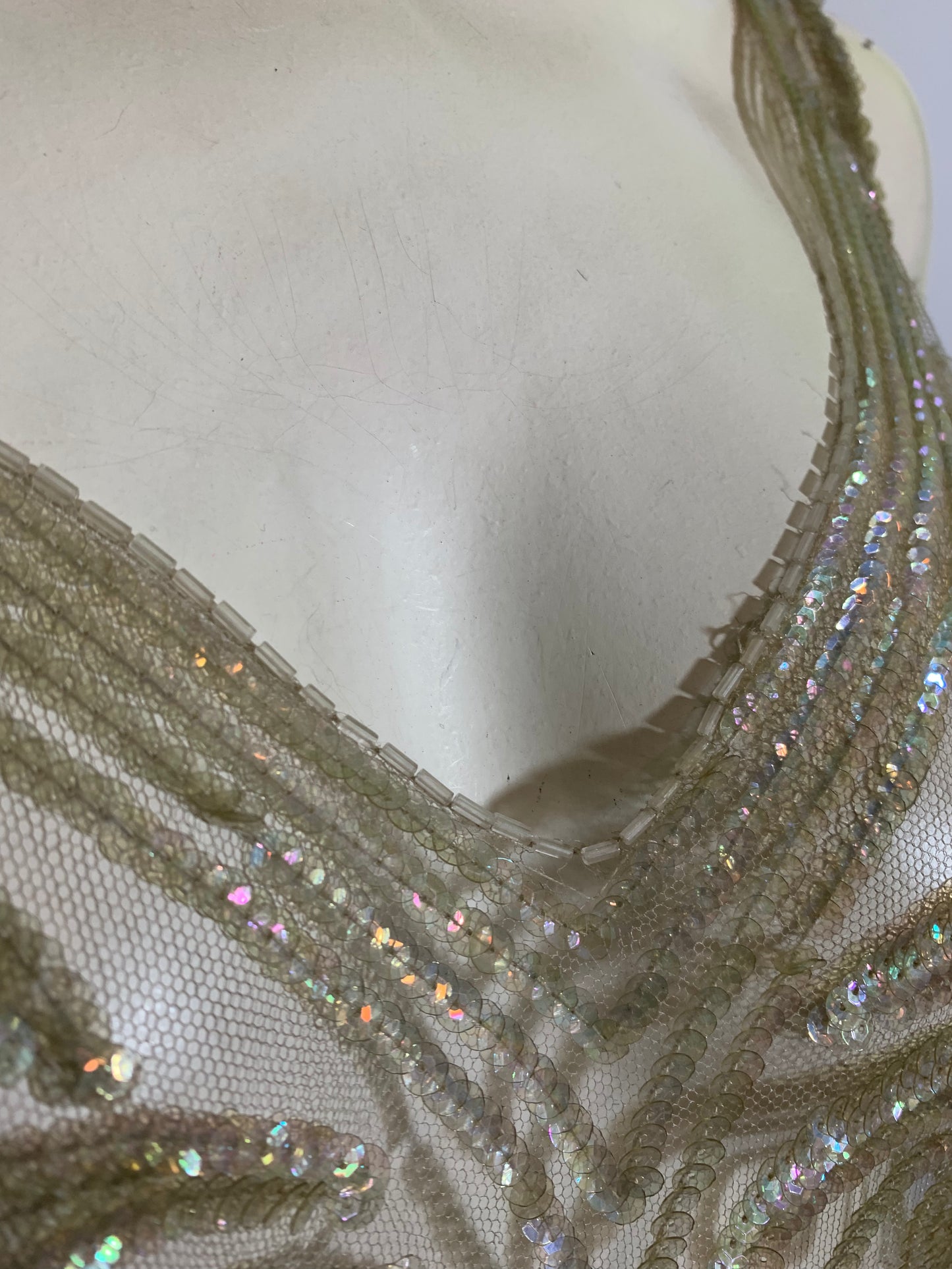 Timeless Iridescent Sequined and Beaded Sheer Netting Tabard Dress circa 1920s