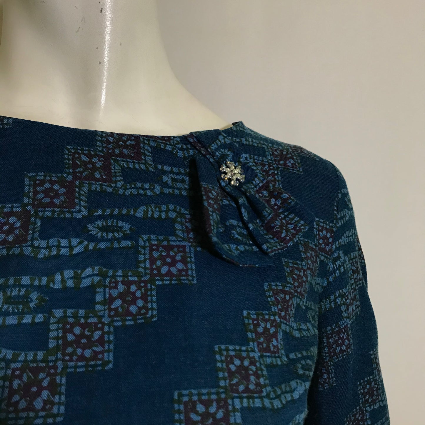 Black and Blue Rhinestone Trimmed Dress circa 1950s