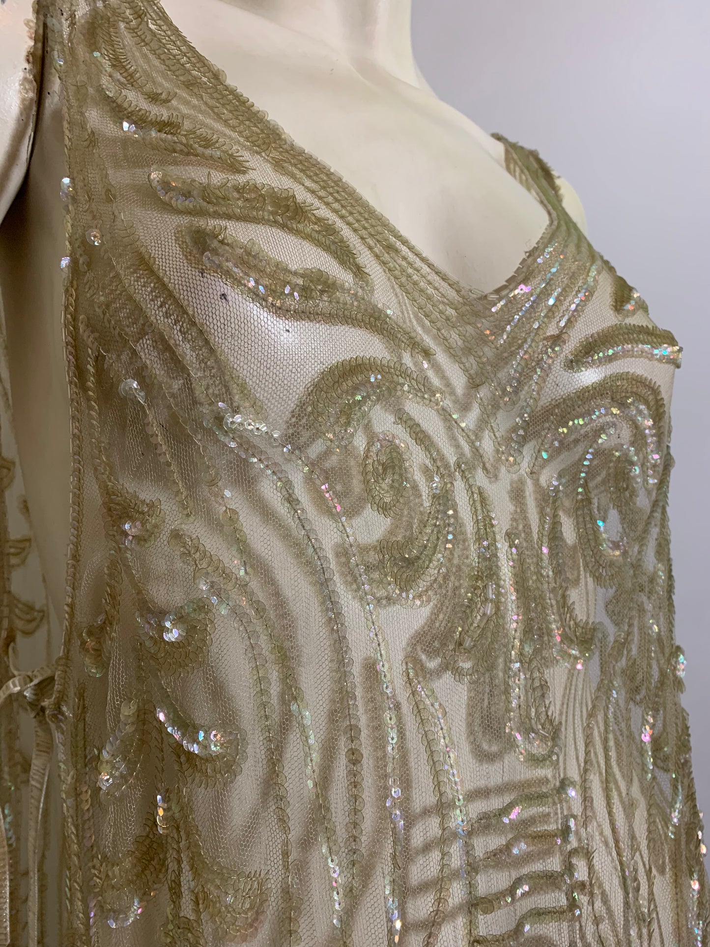 Timeless Iridescent Sequined and Beaded Sheer Netting Tabard Dress circa 1920s