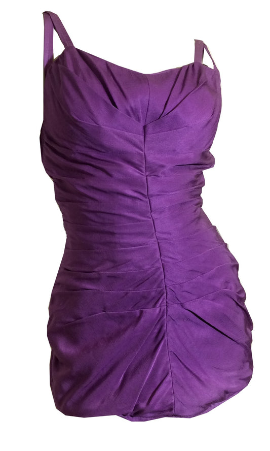 Rose Marie Reid Violet Draped Sheath Swimsuit circa 1950s