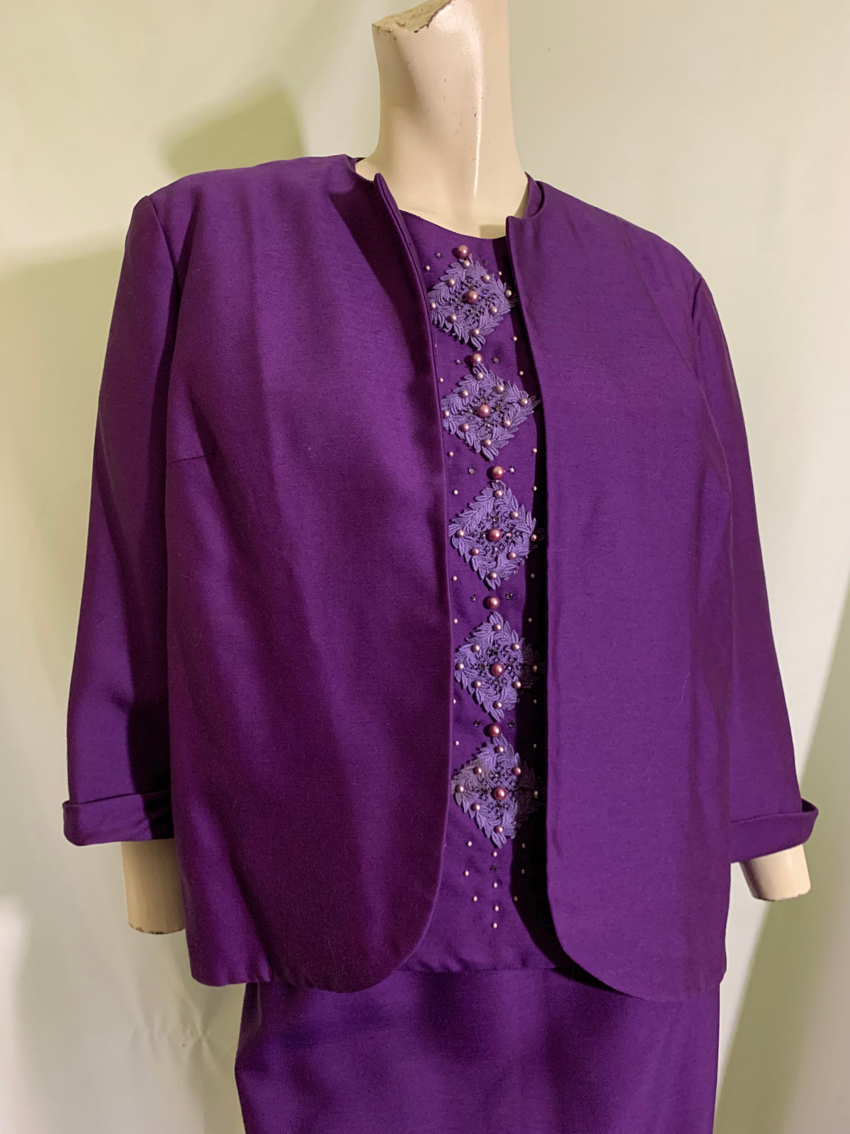 Purple 3 Piece Dress Set with Beads and Rhinestones circa 1960s