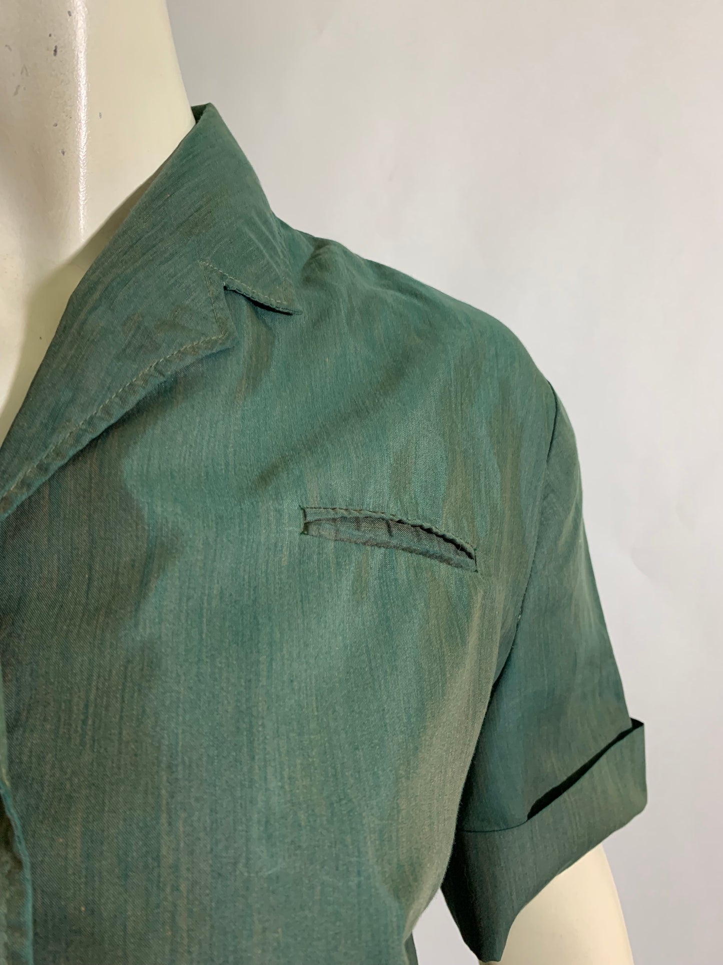 Shot Silk Iridescent Green Shirtwaist Dress circa 1960s