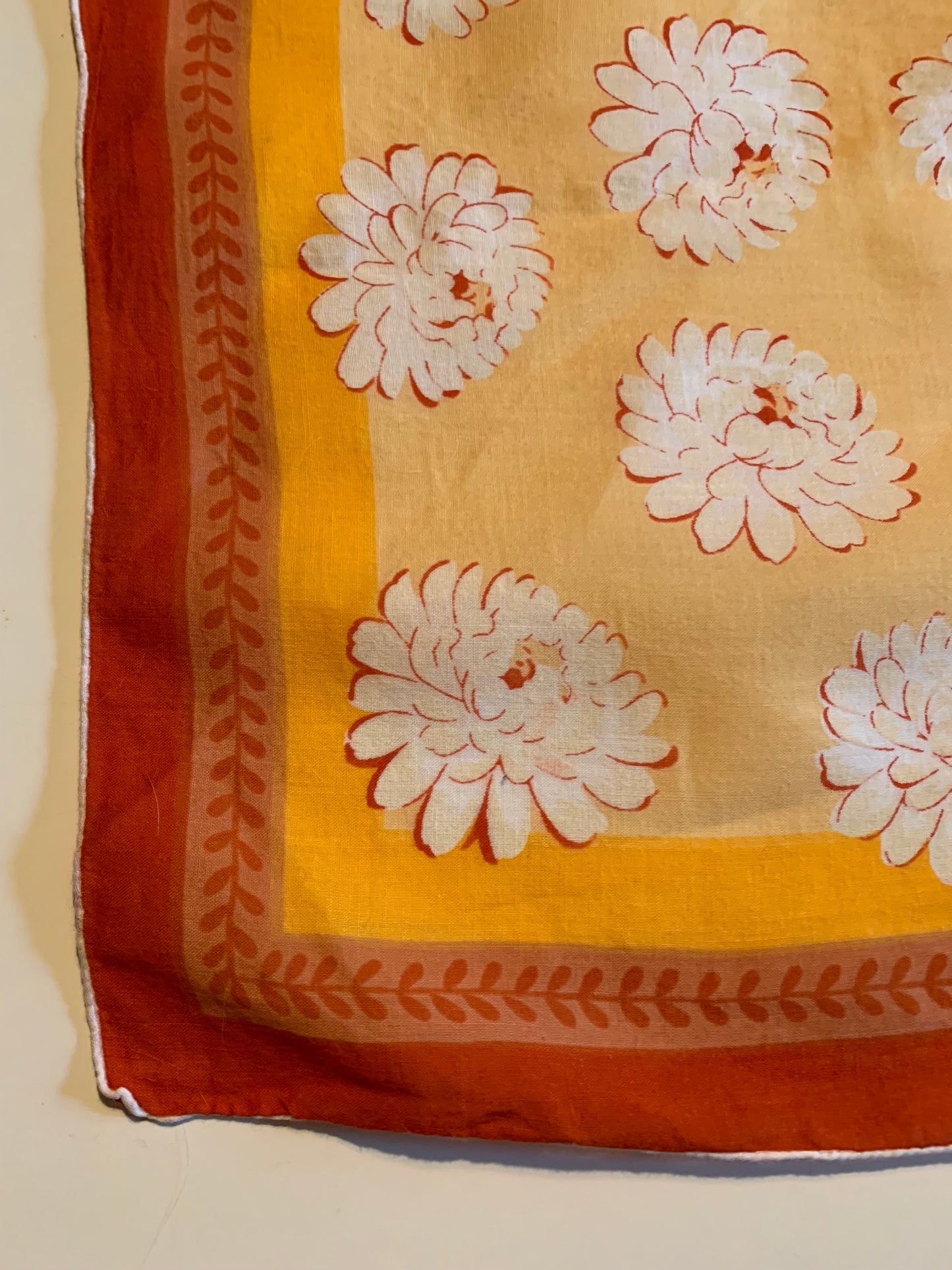 Orange and Yellow Mum Floral Print Handkerchief circa 1950s