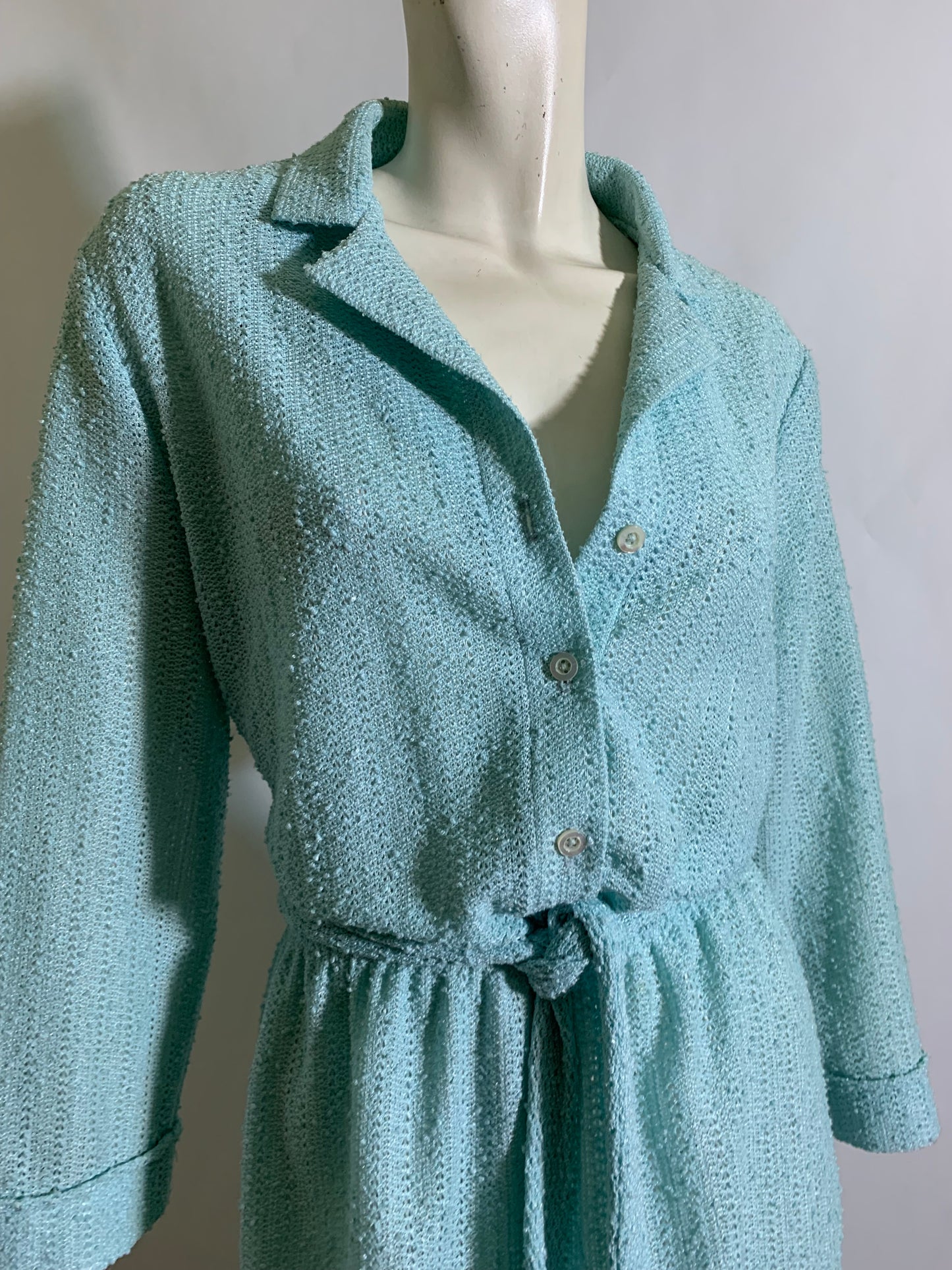 Carolina Blue Textured Knit Blouson Bodice Dress circa 1970s