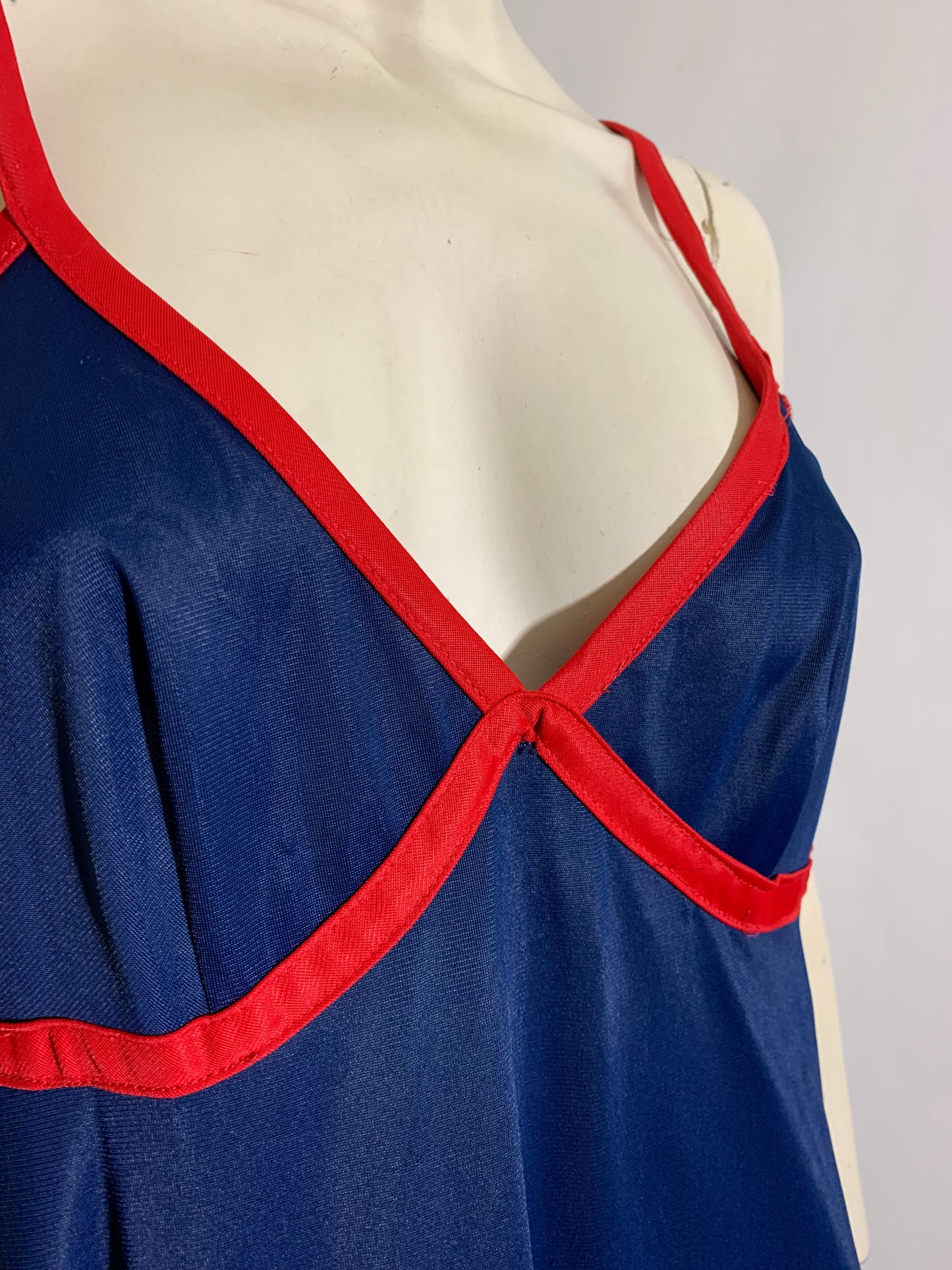 Low Back Red and Blue Nylon Nightgown circa 1970s
