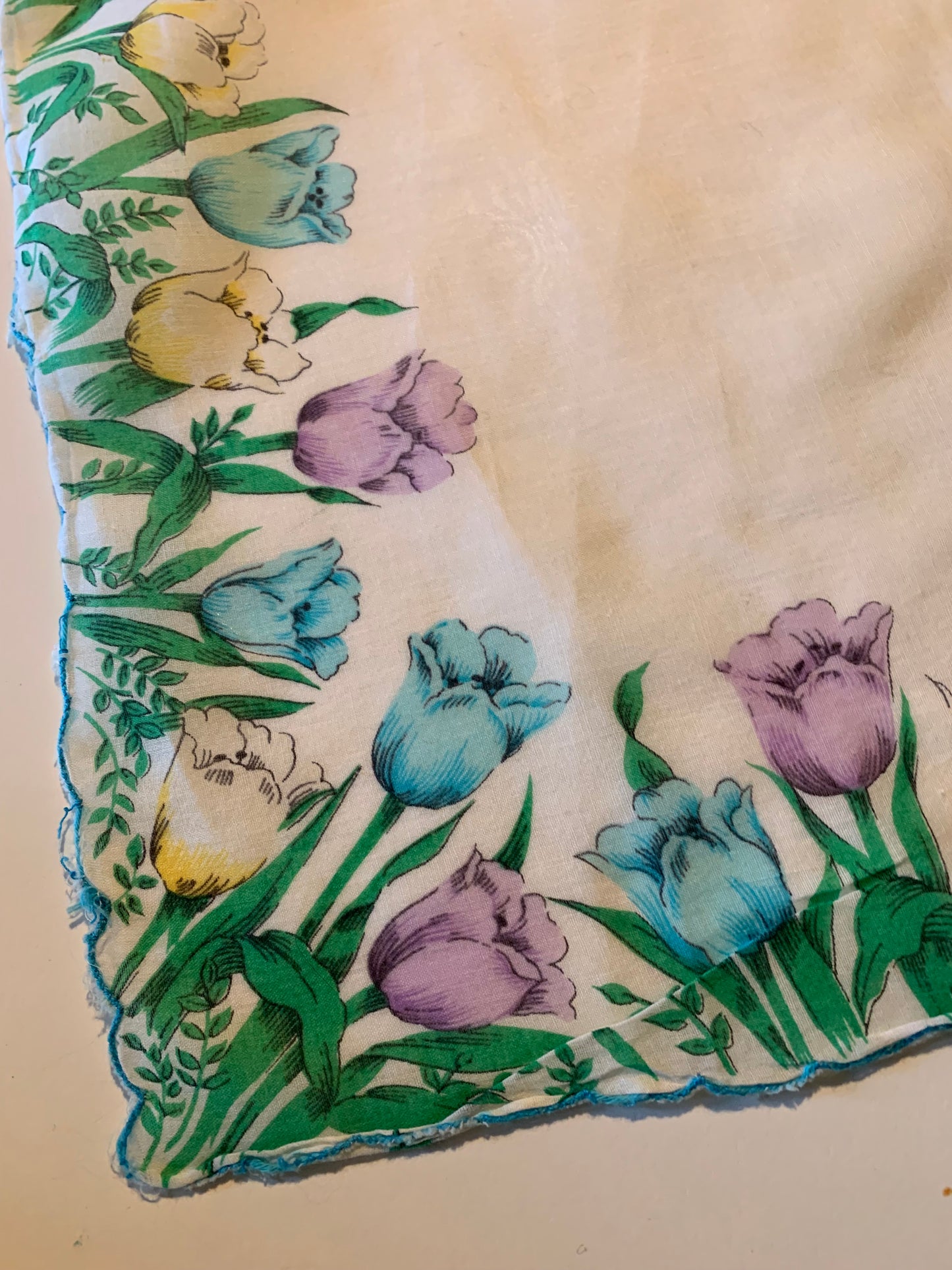 Tulip Print Cotton Handkerchief circa 1960s