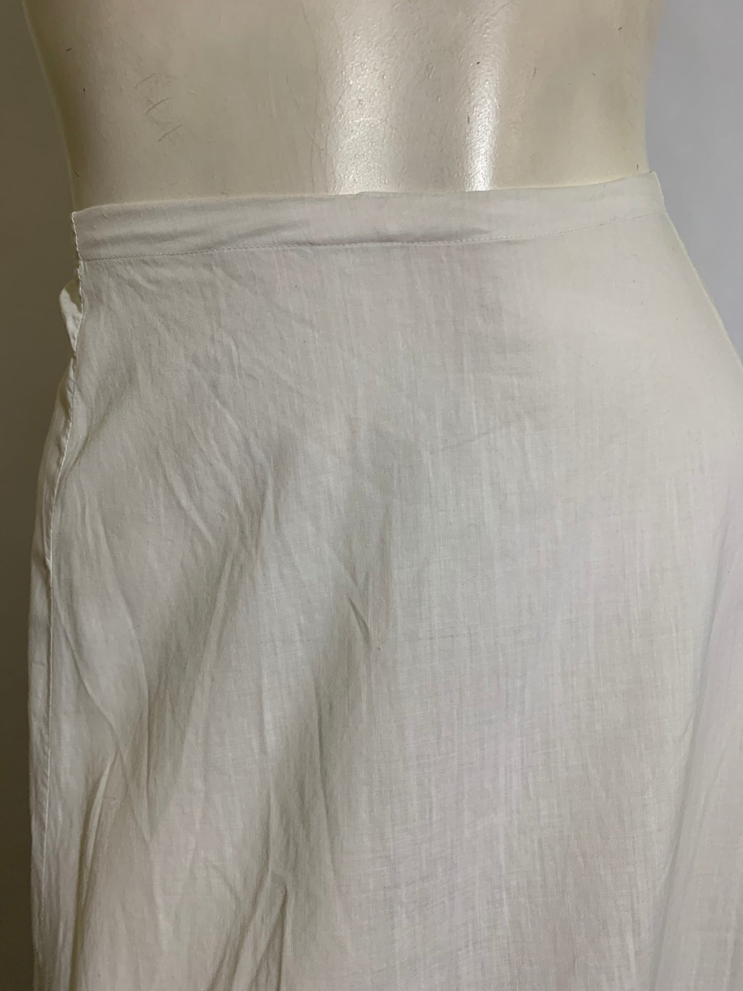 Embroidered and Lace Trimmed White Cotton Petticoat Half Slip circa 1910s