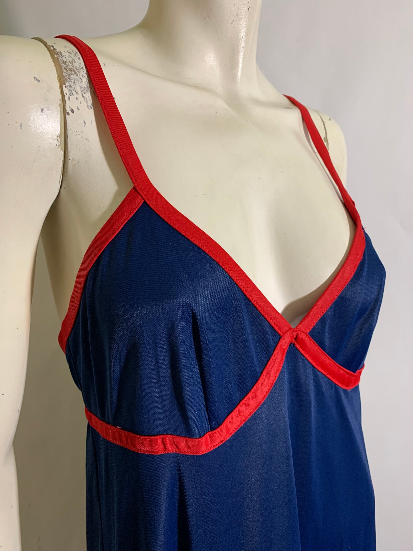 Low Back Red and Blue Nylon Nightgown circa 1970s