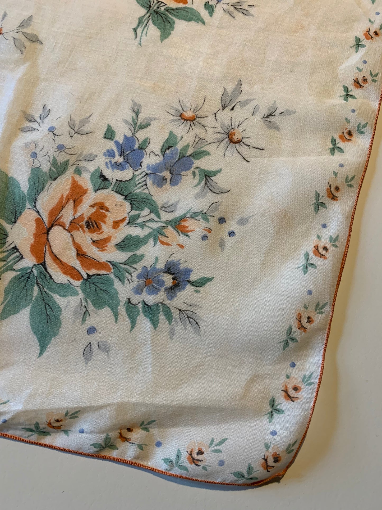 Peach Rose Print Cotton Handkerchief circa 1960s
