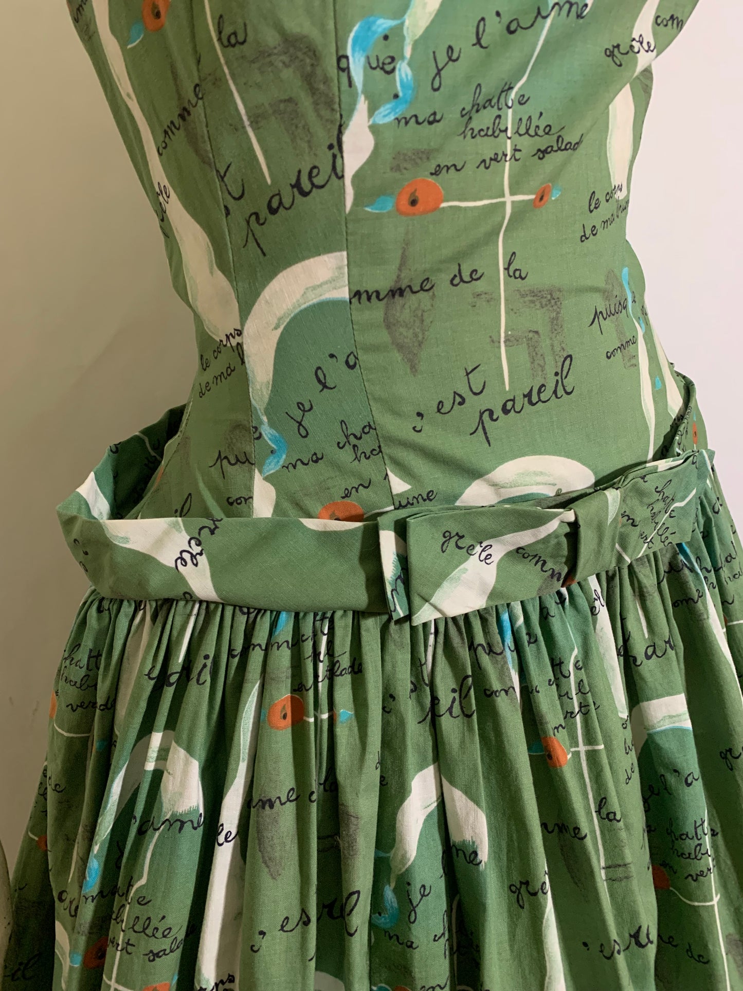 Rare Joan Miró Painting-Poem Art Print Fuller Fabrics Cotton Dress circa 1950s