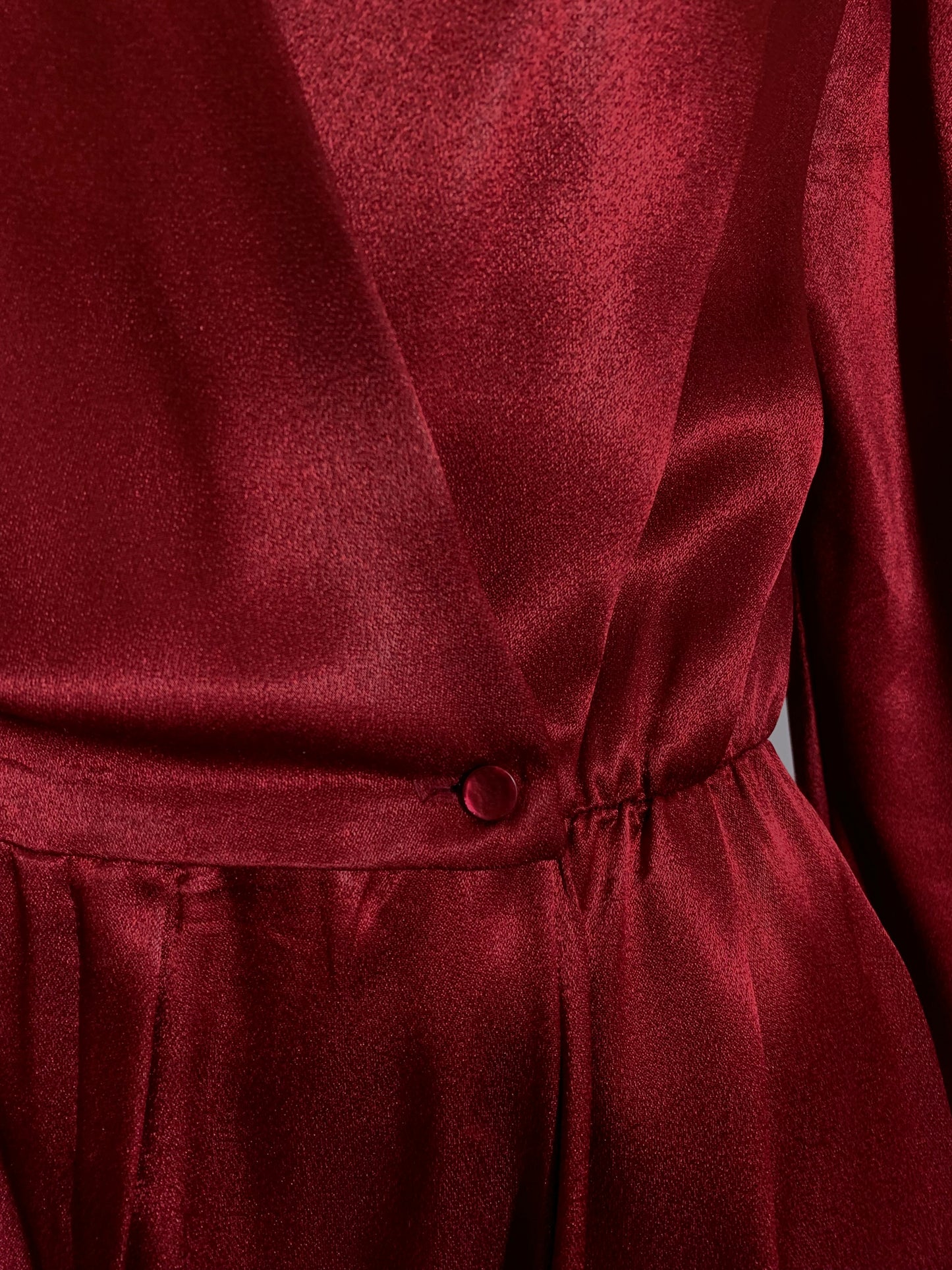 Deep Wine Satin Jumpsuit with Surplice Bodice circa 1980s