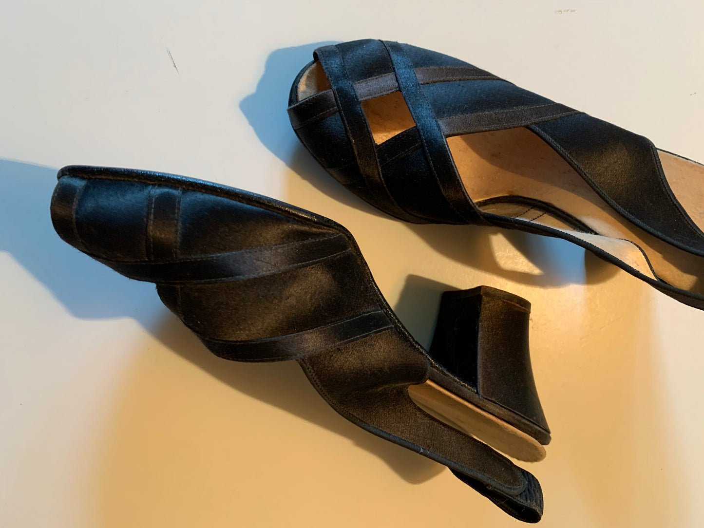 Black Silk Peep Toe Slingback Boudoir Slippers circa 1940s