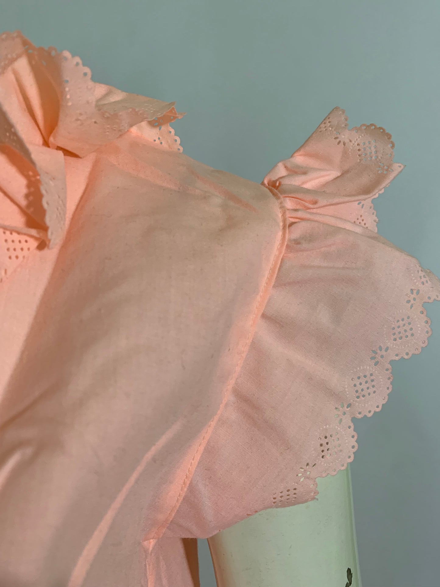 Souvenir Style Bird Embroidered Peach Cotton 1930s Style Pajama Set circa 1980s