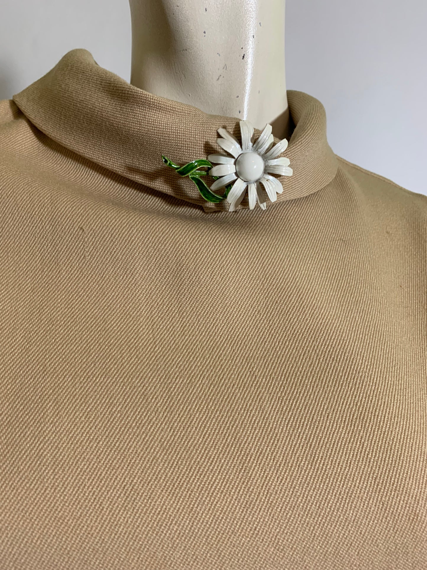 Chic Folded Collar Tan Dress circa 1960s