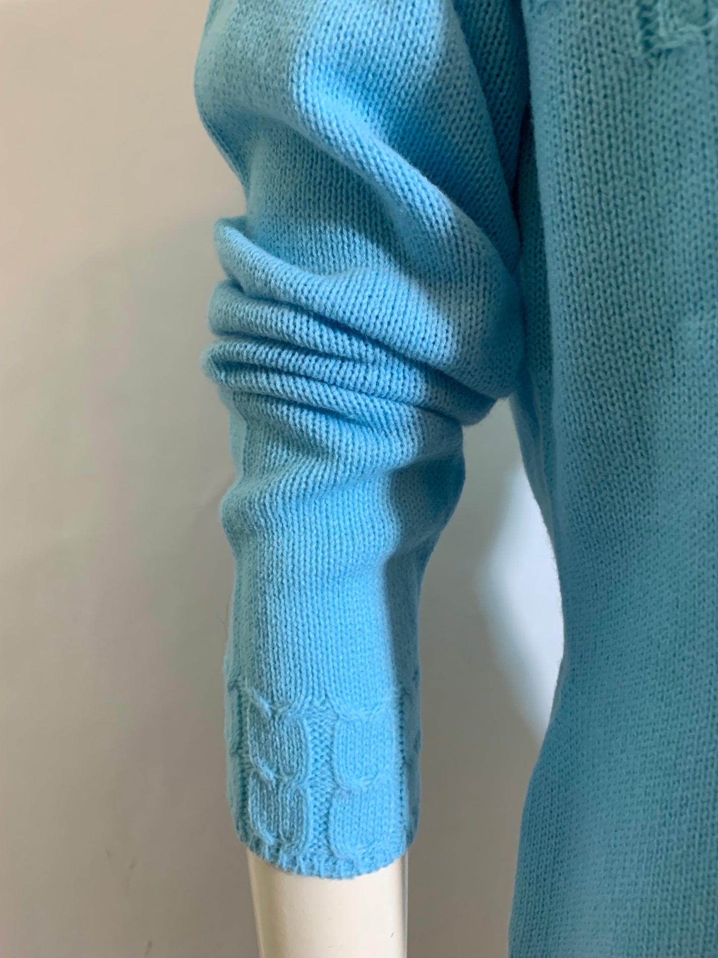 Baby Blue Cable Knit Long Sleeved Sweater circa 1960s