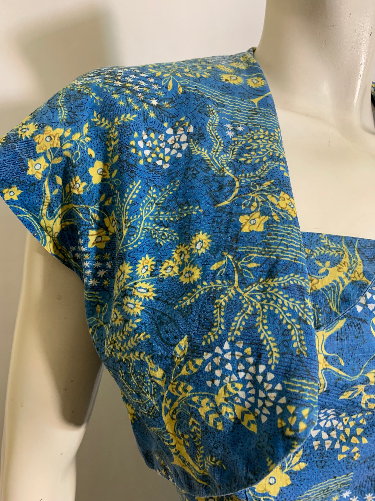 Rare Blue Toile Hawaiian Surf Label Strapless Dress and Bolero circa 1940s