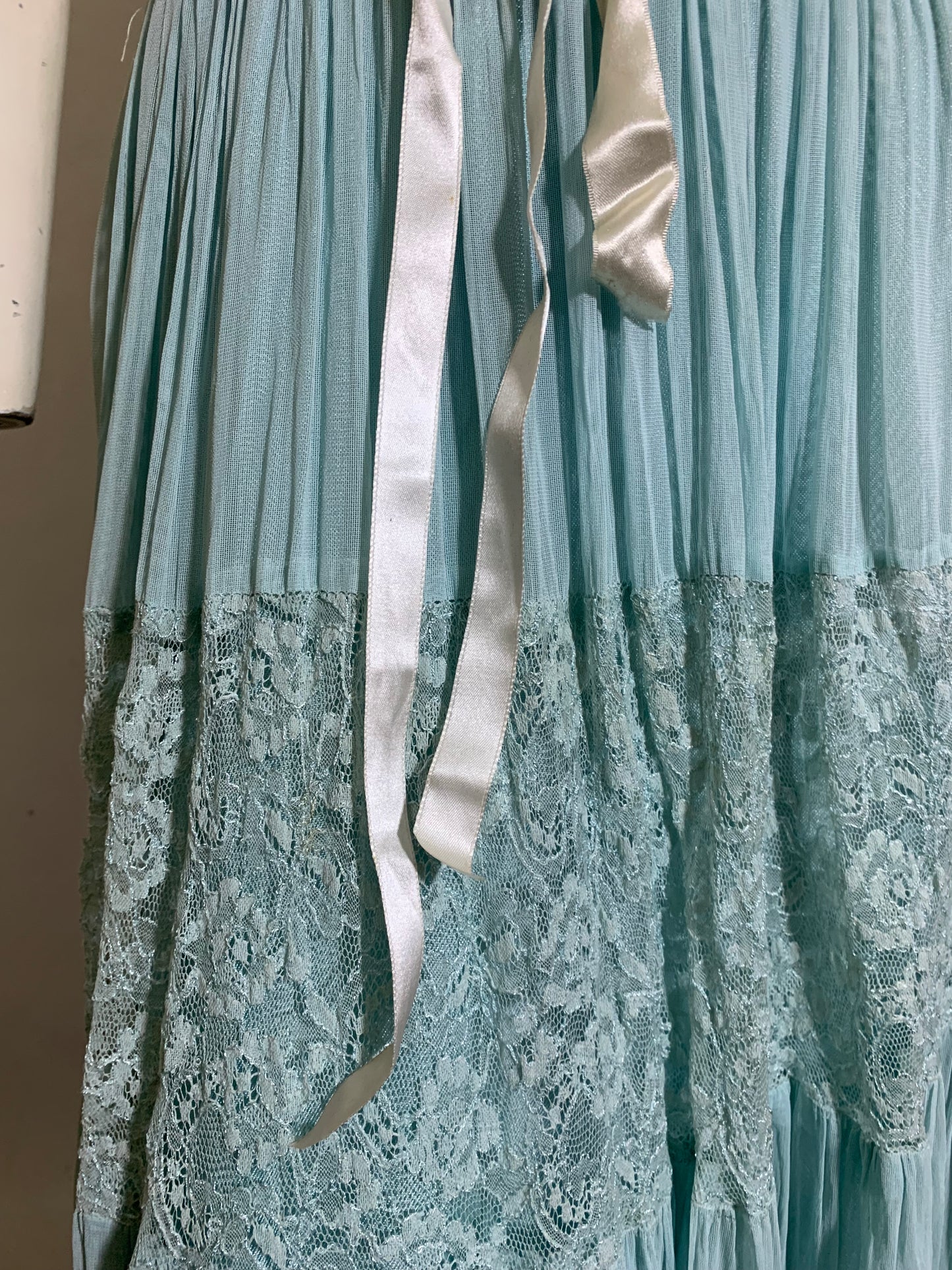 Sky Blue Lingerie Inspired Evening Gown with Roses circa 1940s