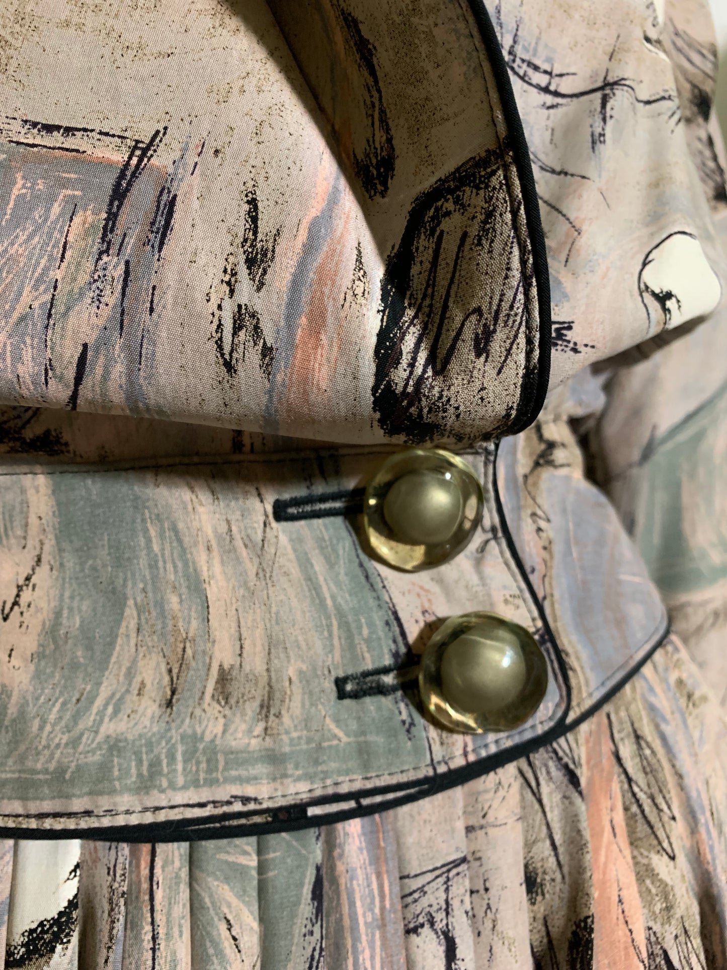 40s Inspired Abstract Art Print Rayon 2 Pc Dress Set circa 1980s