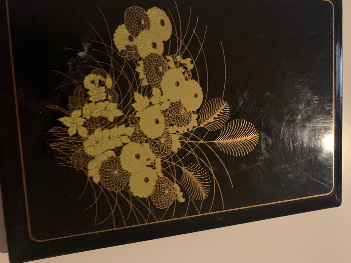 Lacquered Black and Gold Asian Floral 1970s Address Book