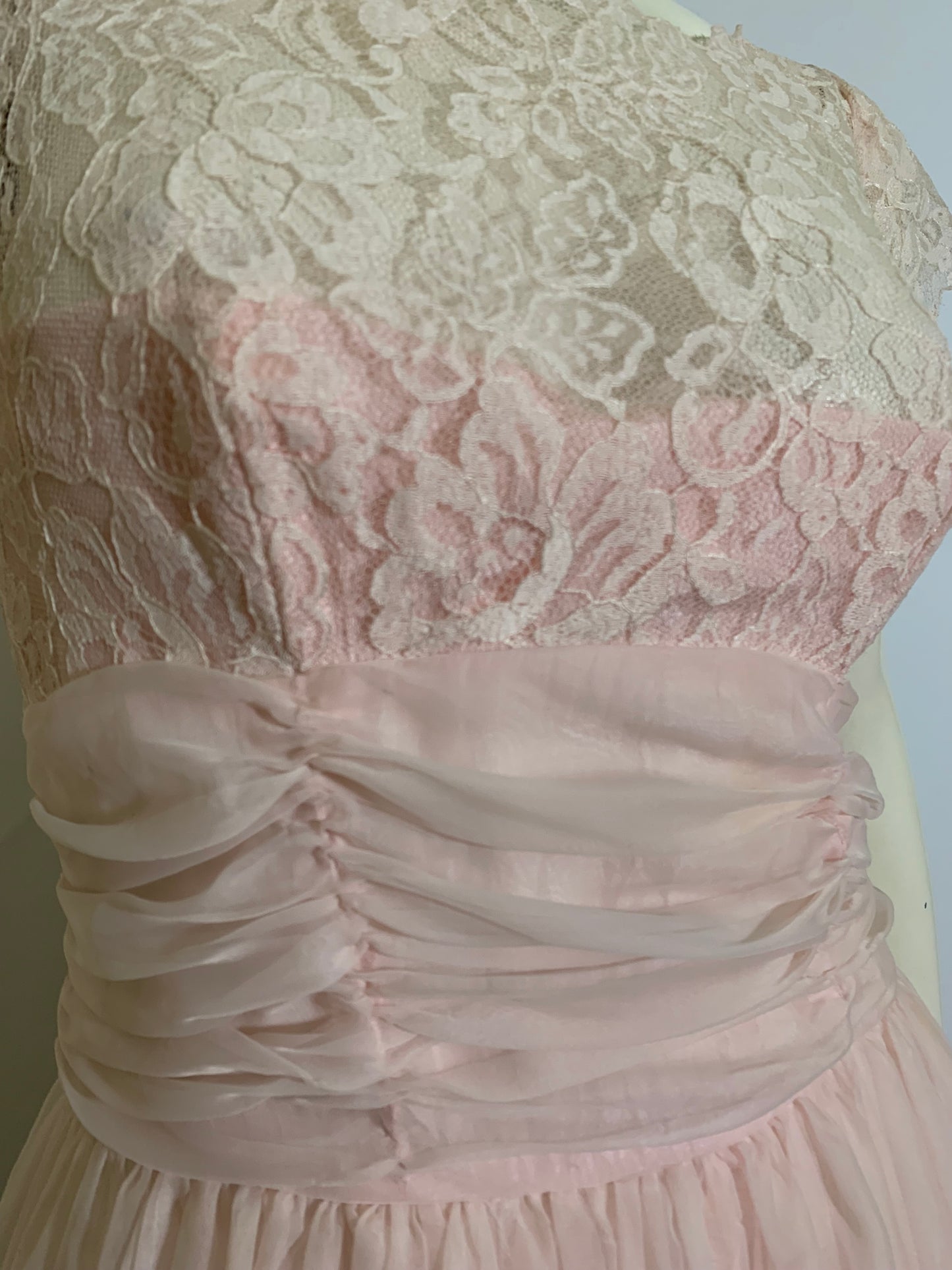 Candy Floss Pink Lace and Chiffon Dress circa 1960s