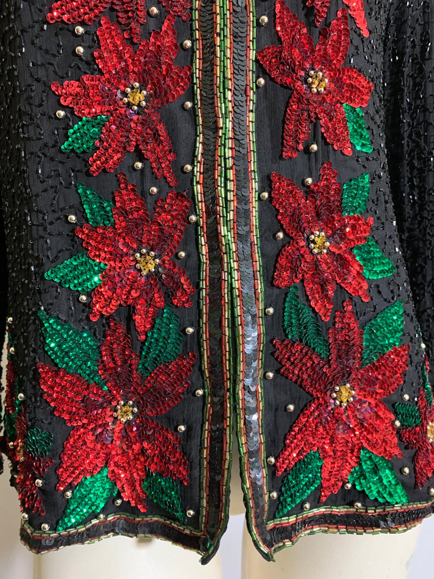 Christmas Glamour Beaded and Sequined Poinsettia Design Jacket circa 1980s