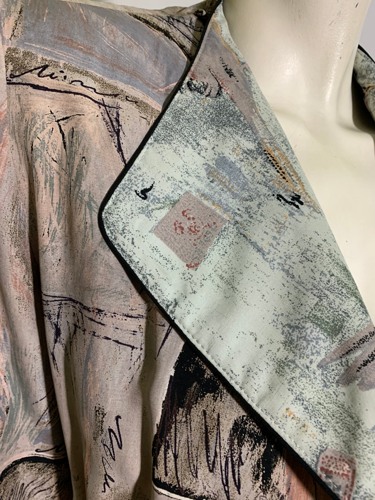 40s Inspired Abstract Art Print Rayon 2 Pc Dress Set circa 1980s