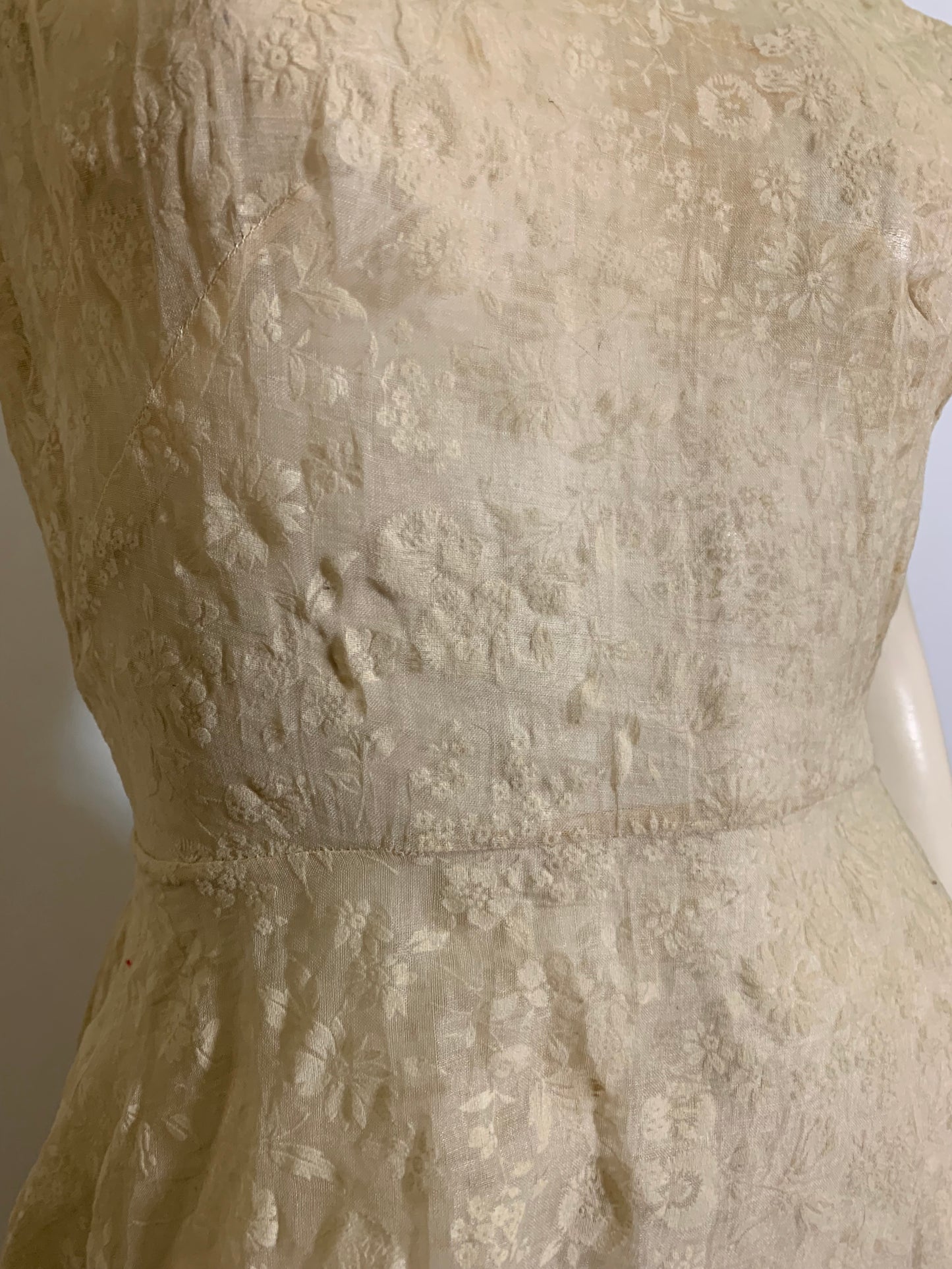 Sheer Flower Printed Ivory Dress circa 1940s