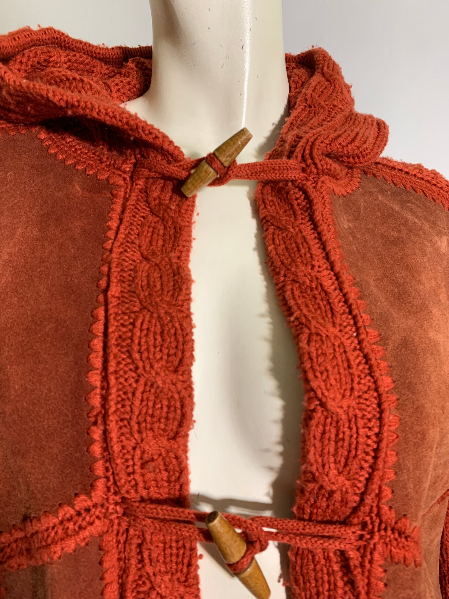 Cinnamon Hooded Sweater with Suede Patchwork Front circa 1970s