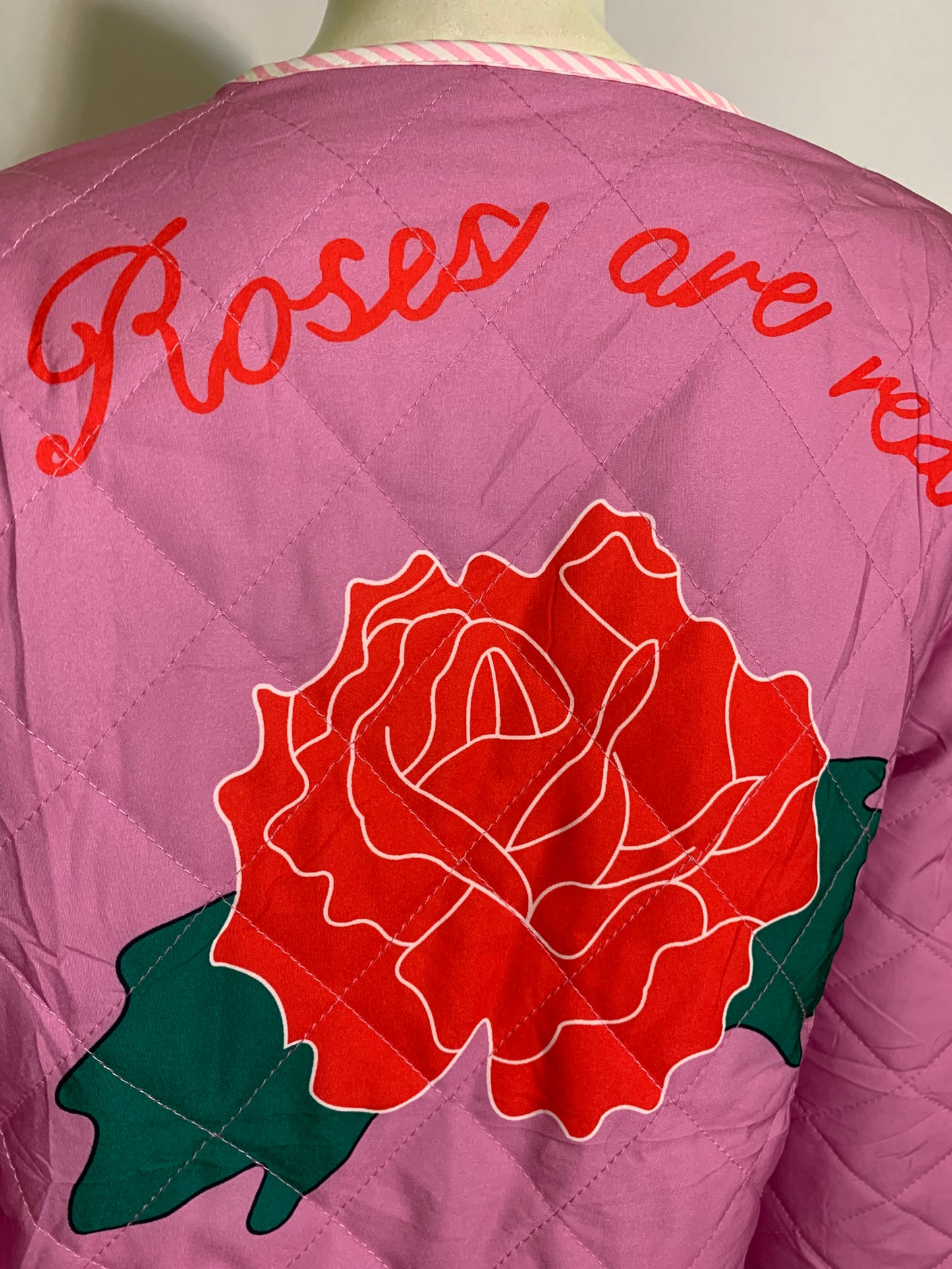 Roses are Red Pink Quilted Jacket with Roses and Gingham Ties Modern