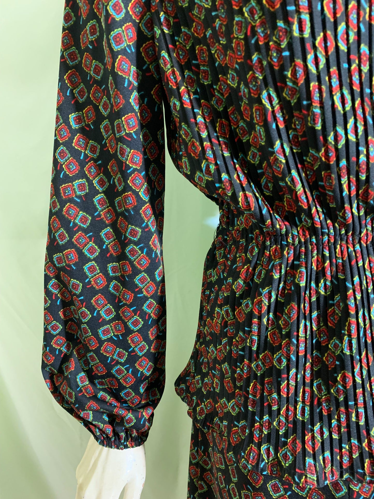 Pleated Blouson Top and Skirt 2 pc Dress circa 1970s
