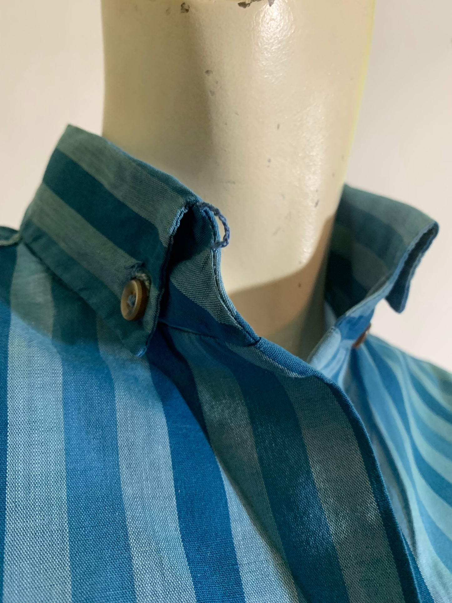 Shade of Blue Striped Cotton Blouse circa 1960s