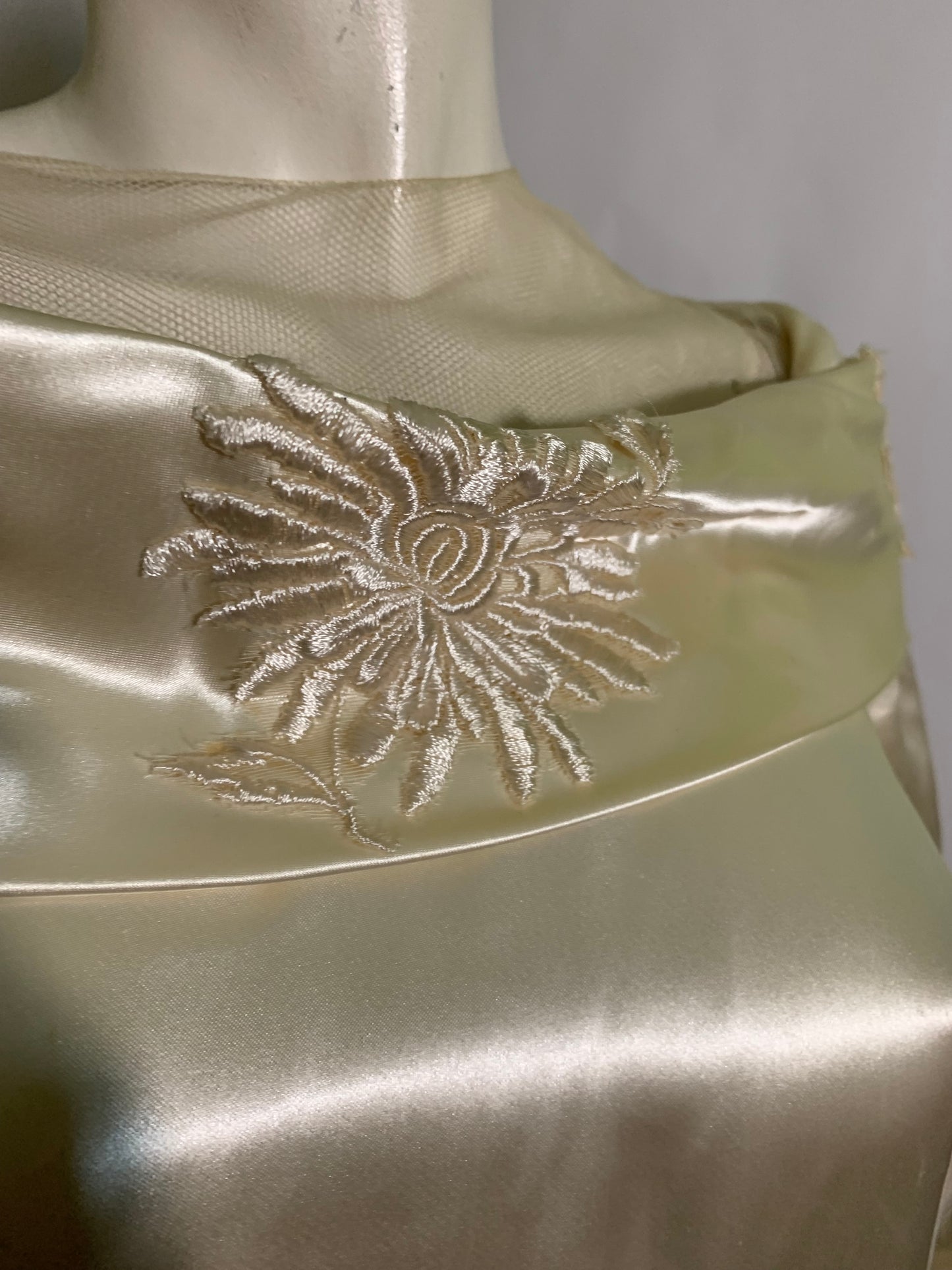 Soft White Slipper Satin Hip Draped Wedding Dress circa 1940s