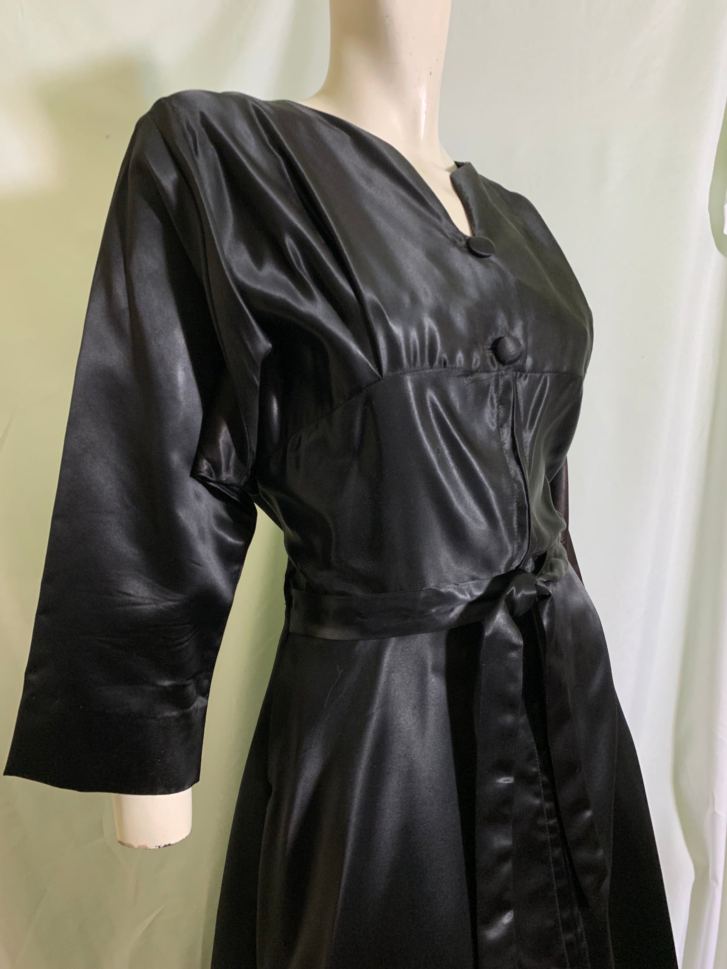 Panther Black Slipper Satin Frederick's of Hollywood Dressing Gown circa 1960s