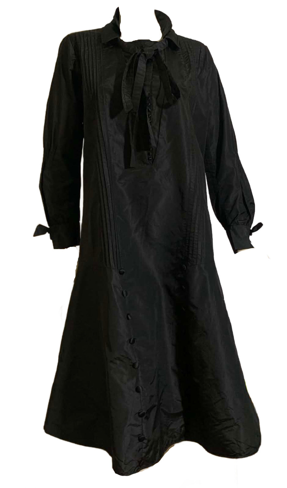 Button Trimmed Black Weighted Silk Dress circa 1920s L