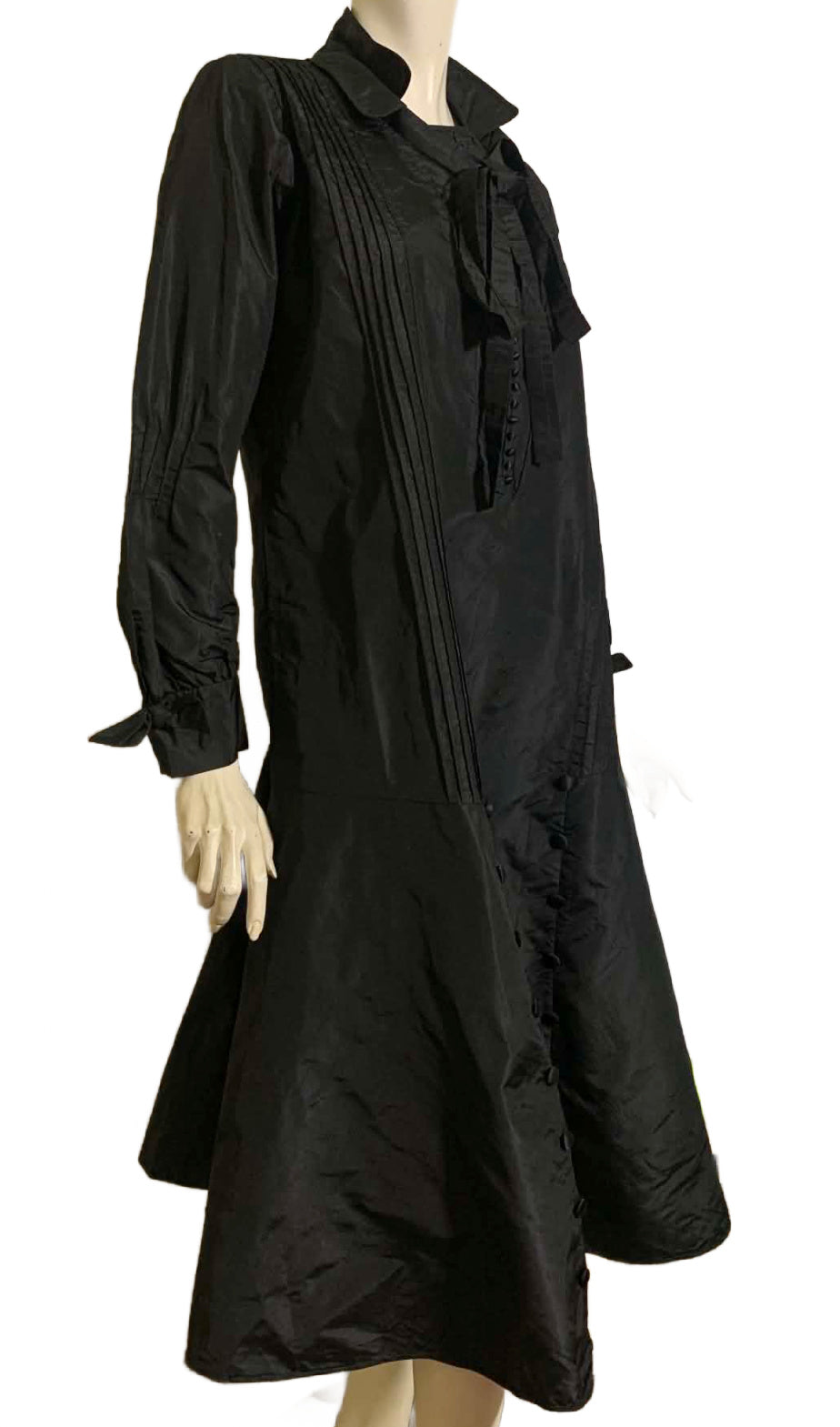 Button Trimmed Black Weighted Silk Dress circa 1920s L