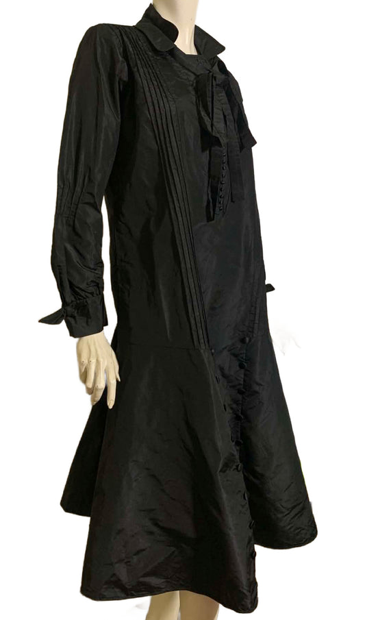Button Trimmed Black Weighted Silk Dress circa 1920s L