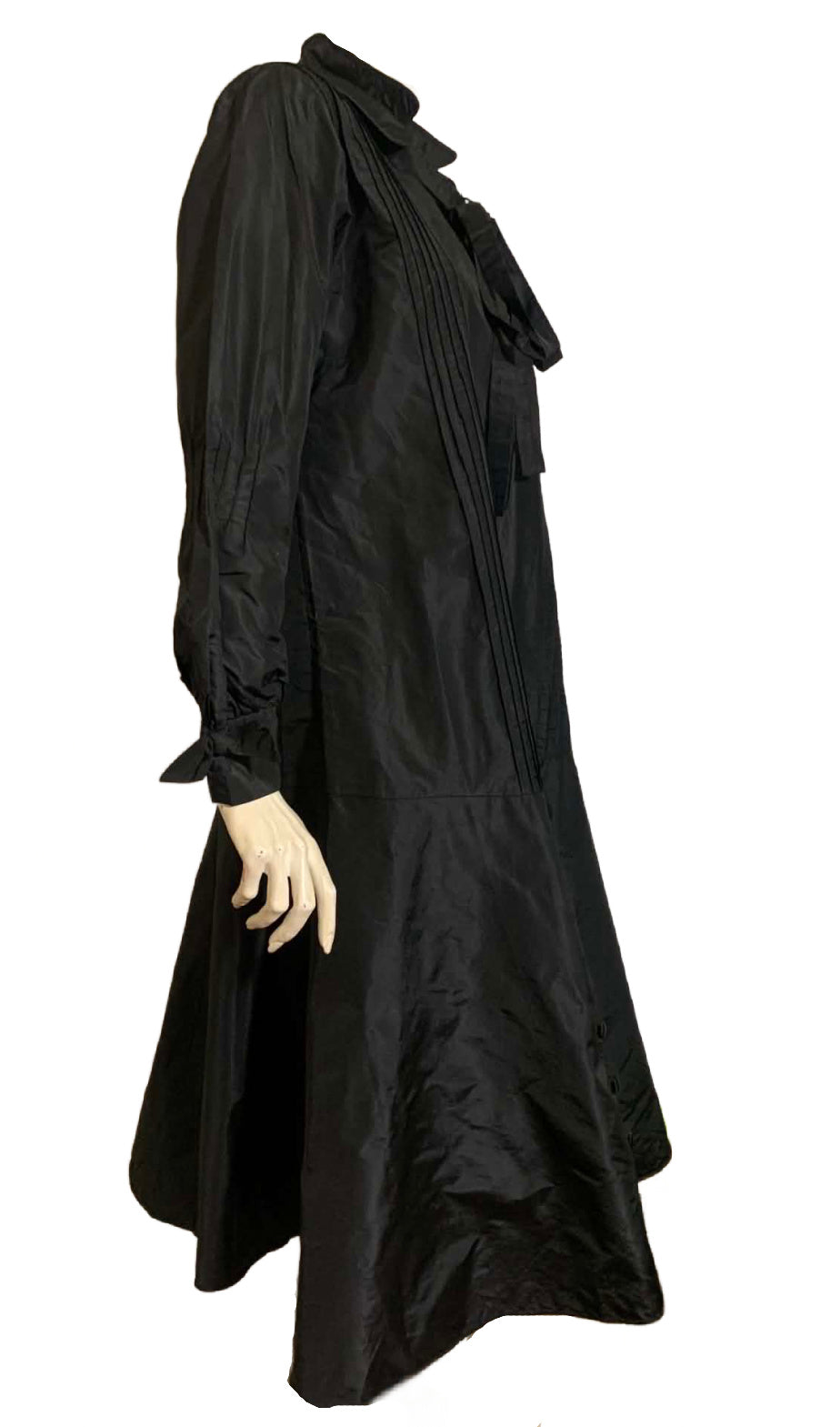 Button Trimmed Black Weighted Silk Dress circa 1920s L