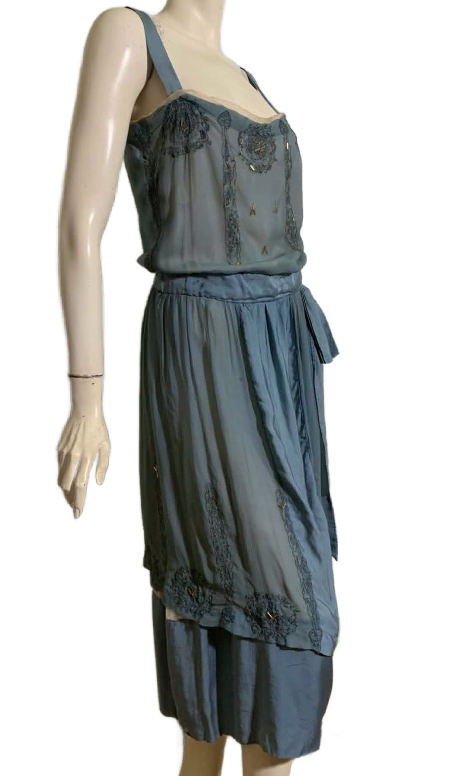Soft Sky Blue Silk Beaded Cocktail Dress circa 1920s