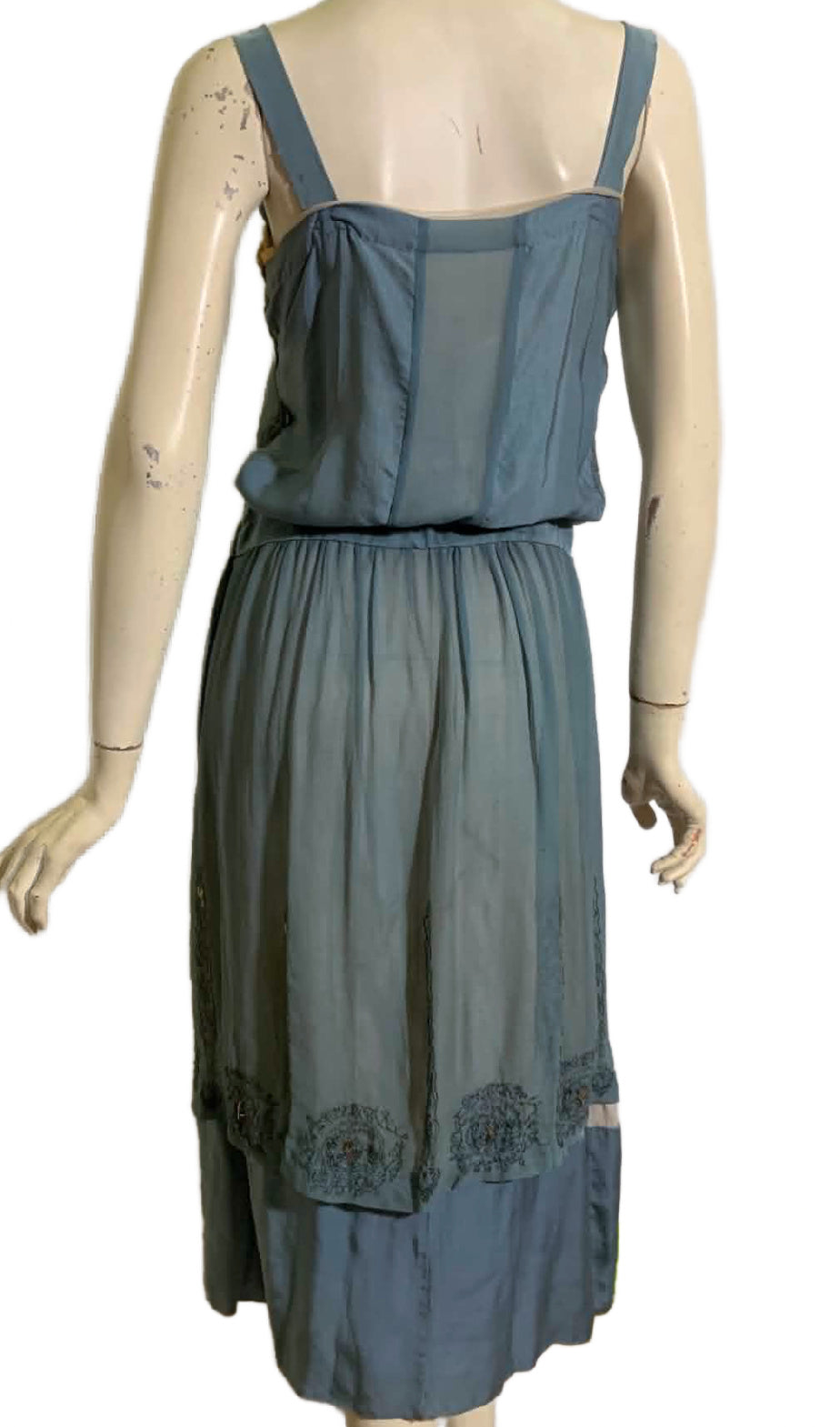 Soft Sky Blue Silk Beaded Cocktail Dress circa 1920s
