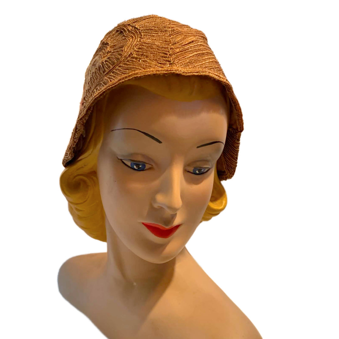 Pastel Flower Embroidered Natural Sisal Cloche Hat circa 1920s