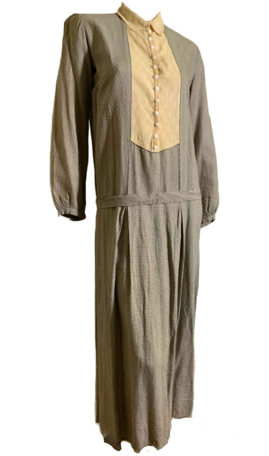 Grey and White Cotton and Lace Tunic Dress circa 1920s