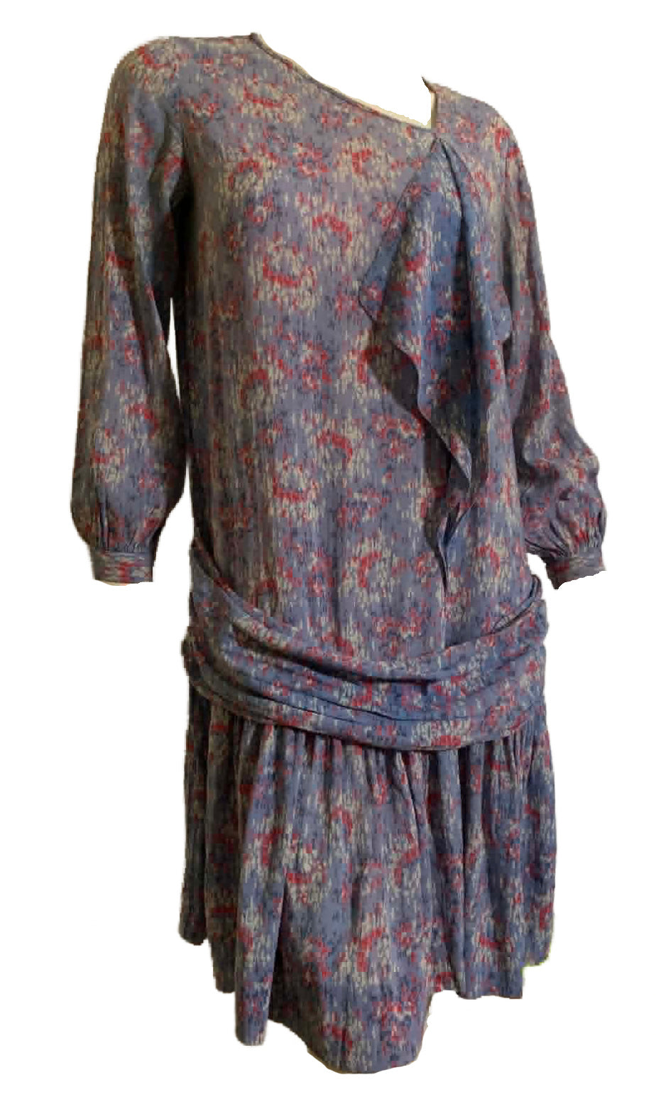 Lavender and Pink Abstract Print Dropped Waist Dress circa 1920s