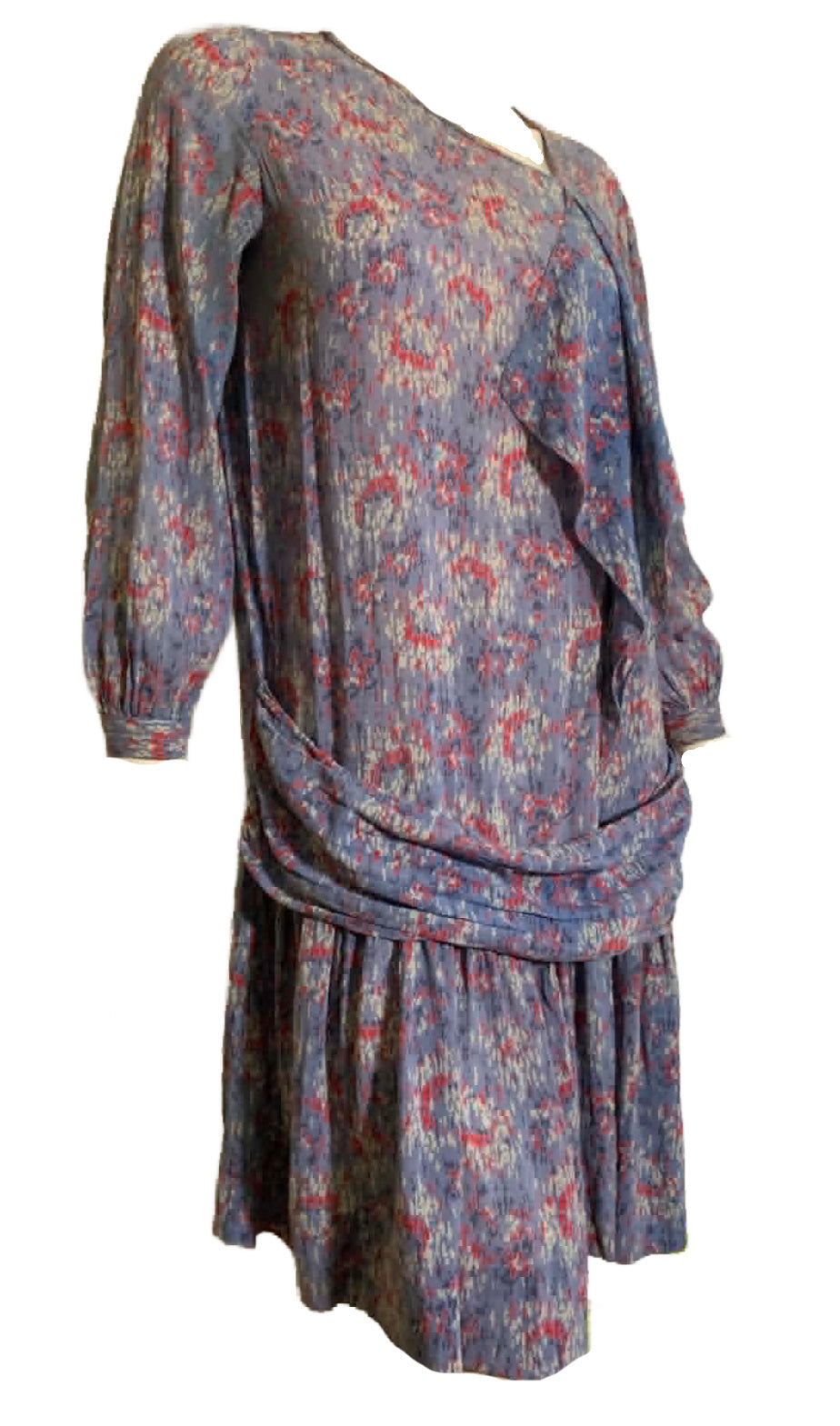 Lavender and Pink Abstract Print Dropped Waist Dress circa 1920s