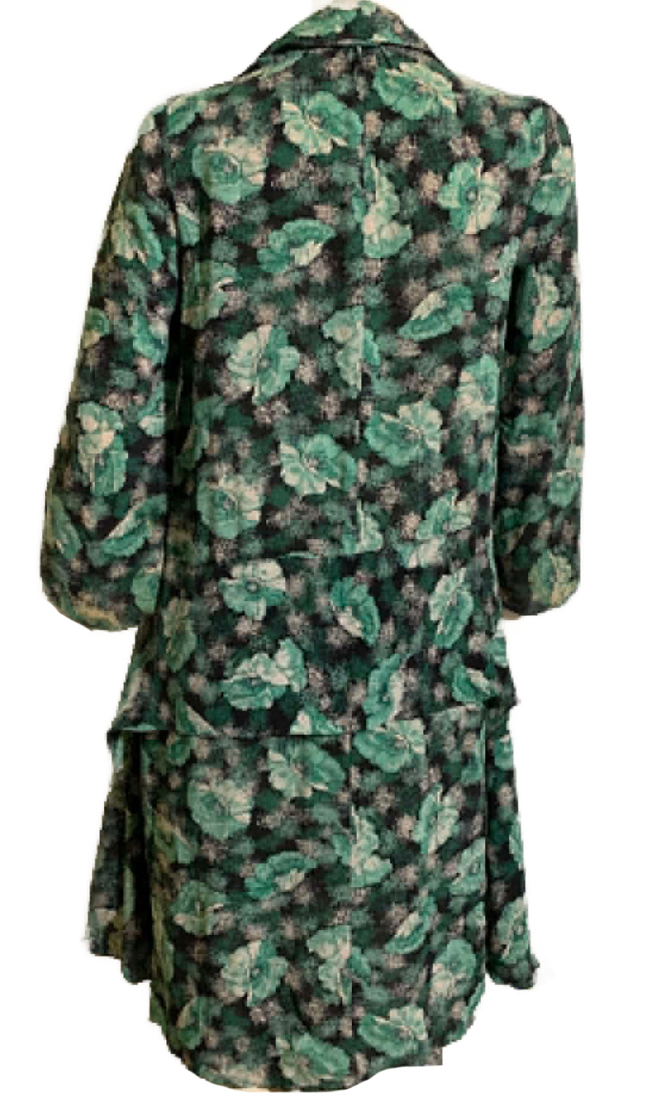 Teal and Black Floral Print Dropped Waist Dress circa 1920s