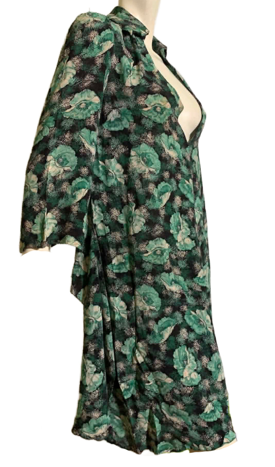 Teal and Black Floral Print Dropped Waist Dress circa 1920s